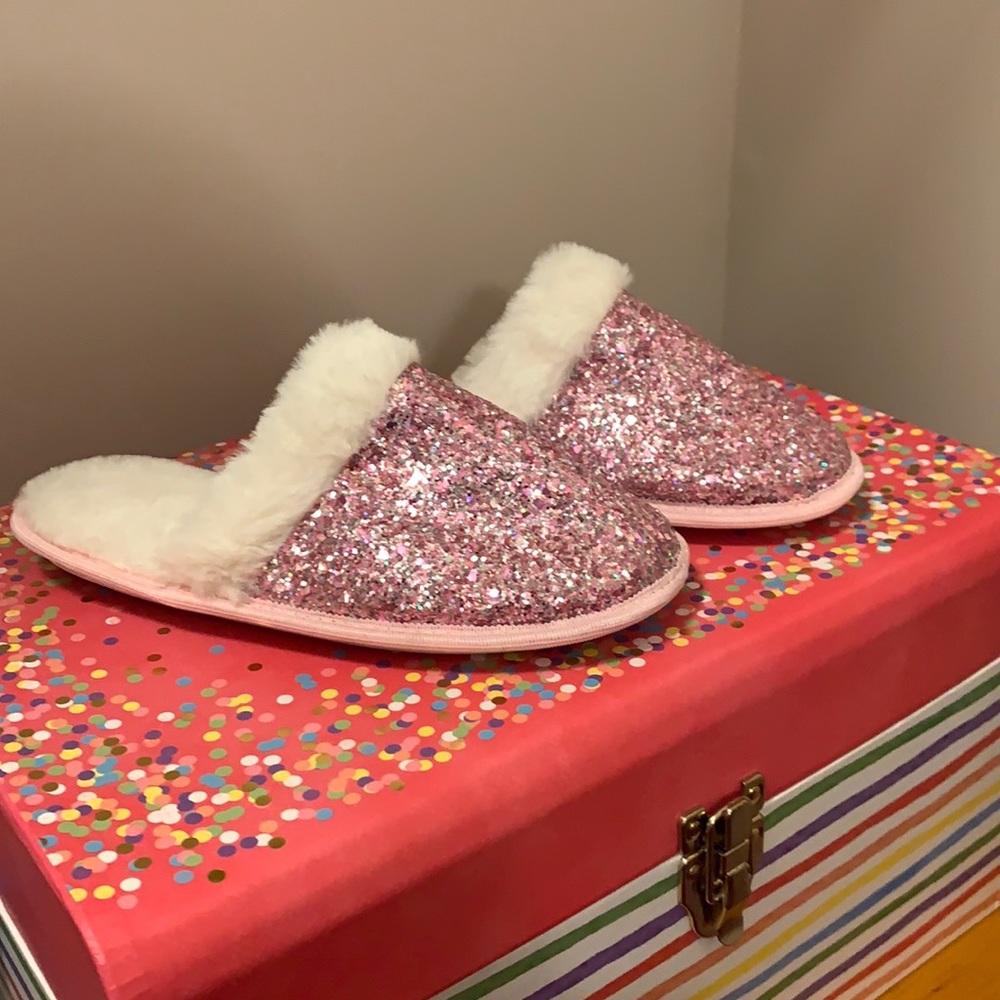 Girls Pink Glitter Slippers